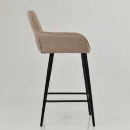 Stone Brown Fabric Bar Stool With Backrest - Breakfast & Kitchen Stool, Contemporary Black Metal Base - thumbnail 3