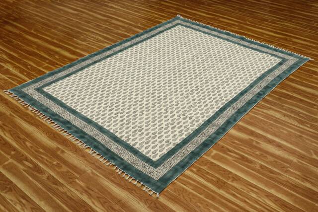 Handwoven Green Black Cotton Rug, Modern Minimalist Abstract Design - image 1