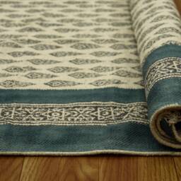 Handwoven Green Black Cotton Rug, Modern Minimalist Abstract Design - thumbnail 2