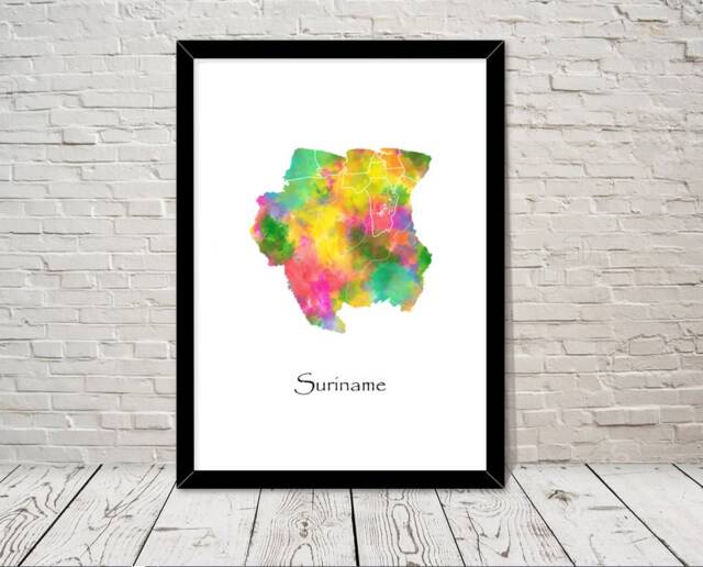 Suriname Art Watercolour Illustration Map Abstract Print Wall Home Decor Giclee Print Office Living Room
