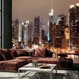 New York At Night Wall Mural Bedroom Wall Decor Customizable Wallpaper Architectural Mural Night Photo - thumbnail 1