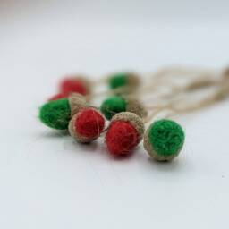 Felted Acorns, Handmade, Traditional Hanging Christmas Or Autumn Decoration in Red & Green - thumbnail 3