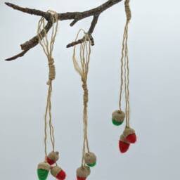 Felted Acorns, Handmade, Traditional Hanging Christmas Or Autumn Decoration in Red & Green - thumbnail 2