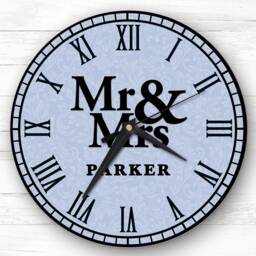 Mr & Mrs Blue Floral Background Romantic Couple Gift Personalised Clock - thumbnail 1