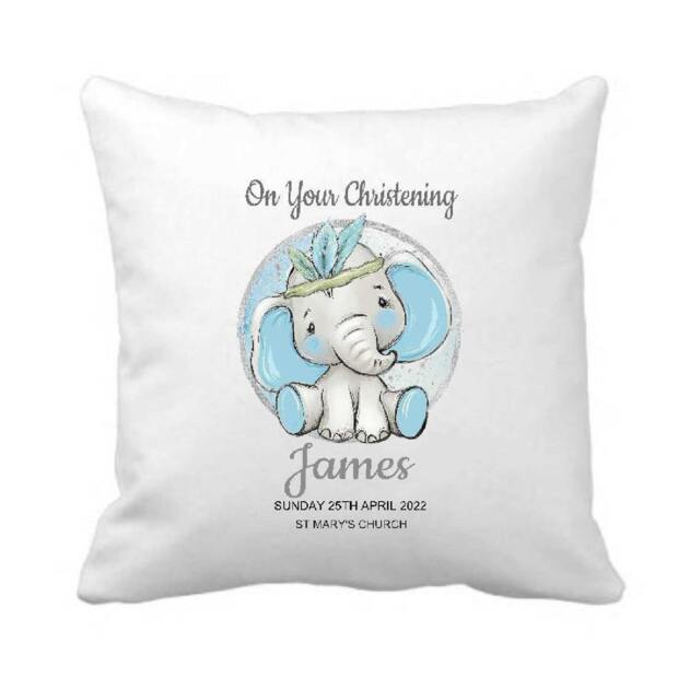 Personalized Elephant Christening Cushion Baby Boy Keepsake Gift - image 1