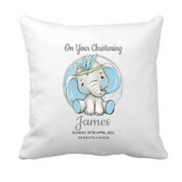 Personalized Elephant Christening Cushion Baby Boy Keepsake Gift - thumbnail 2