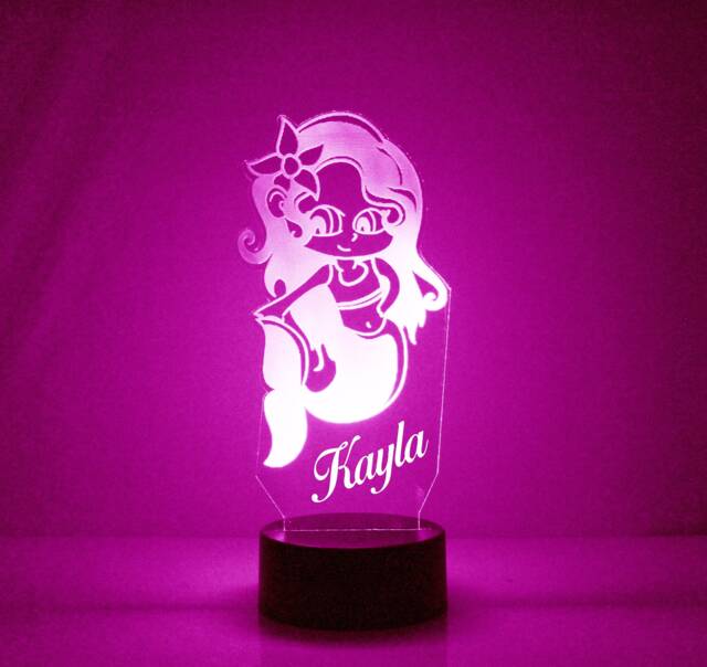 Mermaid Light Up, Custom Engraved Night Light, Personalized Free, 16 Color Options With Remote Control, Desk Lamp - image 1