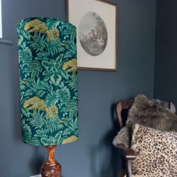 Jungle Leopard Velvet Cylinder Lampshade, Extra Tall Tropical Jungle Velvet - thumbnail 1
