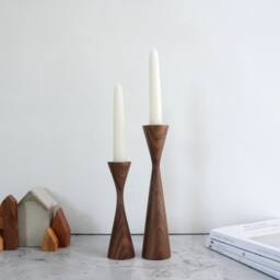 Bishop Walnut Set Of 2 Handturned Wood Candlestick Candle Holder Minimalist Scandinavian Mid Century Modern Slow Design Hygge Simple - thumbnail 3