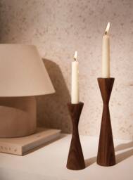 Bishop Walnut Set Of 2 Handturned Wood Candlestick Candle Holder Minimalist Scandinavian Mid Century Modern Slow Design Hygge Simple - thumbnail 1