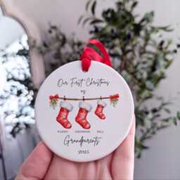 First Christmas As Grandparents Bauble, Personalised Keepsake Tree Decoration - thumbnail 1