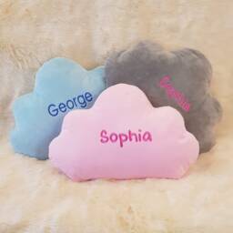 Personalised Cloud Cushion, Velvet Customised Star Shaped Customised Shape Grey, Pink, Blue - thumbnail 2