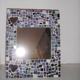 Stained Glass Mosaic Mirror Handmade With Heart Details, Self Standing - thumbnail 4