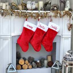 Red White Plush Christmas Stocking Paws Bone Fish Personalized Embroidered Family Stockings - Traditional Cat Dog Pet - thumbnail 4
