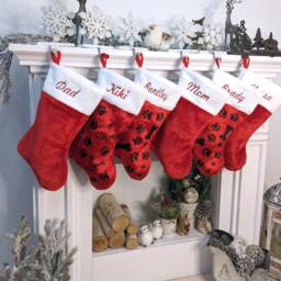 Red White Plush Christmas Stocking Paws Bone Fish Personalized Embroidered Family Stockings - Traditional Cat Dog Pet - thumbnail 3