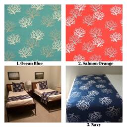Coral Pattern Bed Runner - Nautical Linen Look Cotton Bedding - thumbnail 2