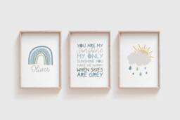 Set Of 3 Boys Nursery Prints, Rainbow Wall Art, You Are My Sunshine Bedroom, Quotes, Playroom Prints - thumbnail 1