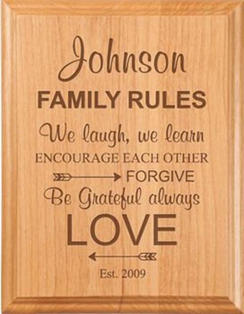 Engraved Family Rules Plaque - Solid Alder Wood Wall Decor Wedding Gift Housewarming Gifts For Mom Anniversary Gift