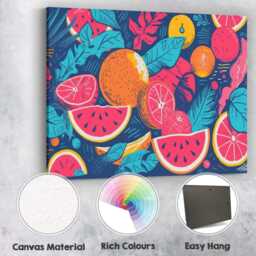 Bold Tropical Citrus & Watermelon Pop Art Canvas Wall Print Decor Picture Ready To Hang - thumbnail 2