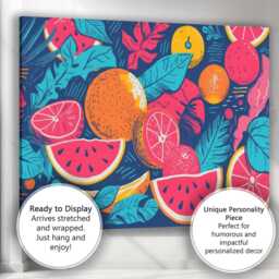 Bold Tropical Citrus & Watermelon Pop Art Canvas Wall Print Decor Picture Ready To Hang - thumbnail 3