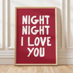 Night I Love You Print, Red Wall Art, Trendy Sleep Poster, Bedroom Decor, Cute Simply Striped Wall Art - thumbnail 1
