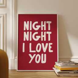 Night I Love You Print, Red Wall Art, Trendy Sleep Poster, Bedroom Decor, Cute Simply Striped Wall Art - thumbnail 2