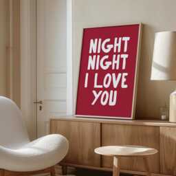 Night I Love You Print, Red Wall Art, Trendy Sleep Poster, Bedroom Decor, Cute Simply Striped Wall Art - thumbnail 3