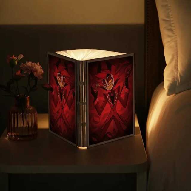 Alastor Hazbin Hotel Book Lamp, Radio Demon Folding Wood Light, Anime Reading Lover Gift, Room Decor - image 1