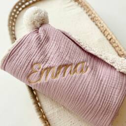 Faux Fur Baby Blanket Pink Powder With Pompom - thumbnail 2