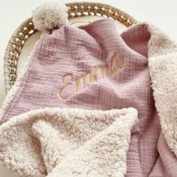 Faux Fur Baby Blanket Pink Powder With Pompom - thumbnail 1