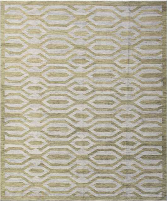 Handwoven Wool Kilim Rug Scandinavian Beige & Green Geometric Rug - image 1