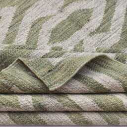 Handwoven Wool Kilim Rug Scandinavian Beige & Green Geometric Rug - thumbnail 4