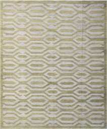 Handwoven Wool Kilim Rug Scandinavian Beige & Green Geometric Rug - thumbnail 1