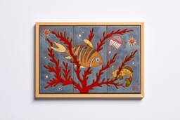 Hand-Painted Ceramic Fish Tile Mural, Colorful Seabed Wall Art - thumbnail 1