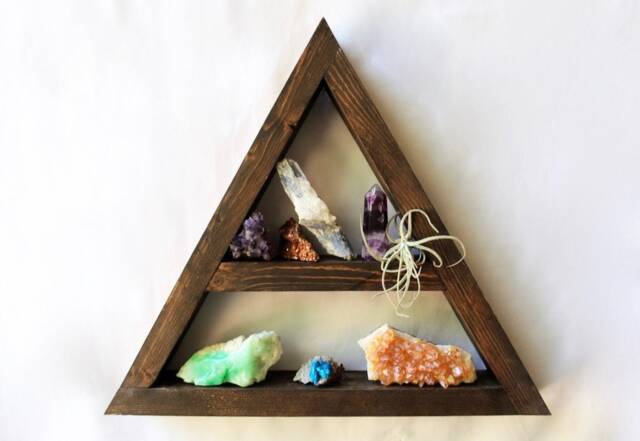 One Triangle Shelf Choose Your Finish Geometric Wood Art Crystal Display Shelf Whitewashing Wall Small Boho Shelving - image 1