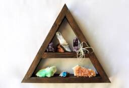 One Triangle Shelf Choose Your Finish Geometric Wood Art Crystal Display Shelf Whitewashing Wall Small Boho Shelving - thumbnail 1