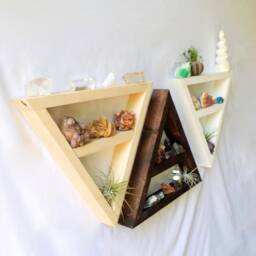 One Triangle Shelf Choose Your Finish Geometric Wood Art Crystal Display Shelf Whitewashing Wall Small Boho Shelving - thumbnail 3