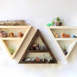 One Triangle Shelf Choose Your Finish Geometric Wood Art Crystal Display Shelf Whitewashing Wall Small Boho Shelving - thumbnail 2