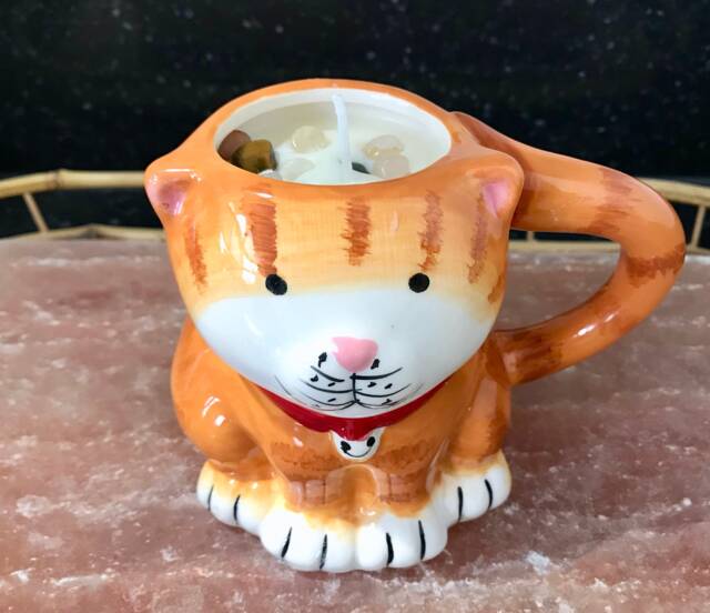 Candle Jasmine Scented Soy Wax Aroma Therapy in Brown Cat Coffee Mug - image 1