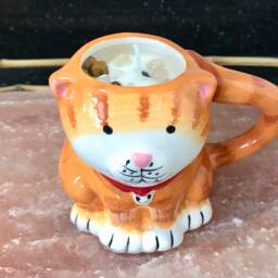 Candle Jasmine Scented Soy Wax Aroma Therapy in Brown Cat Coffee Mug - thumbnail 3