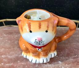 Candle Jasmine Scented Soy Wax Aroma Therapy in Brown Cat Coffee Mug - thumbnail 1