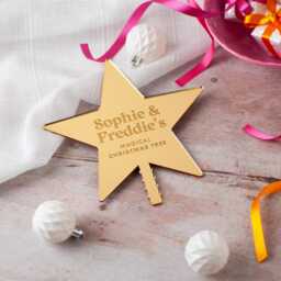 Christmas Tree Topper Star, Kids Engraved Topper, Scandi Christmas, Keepsake Ornament - thumbnail 3