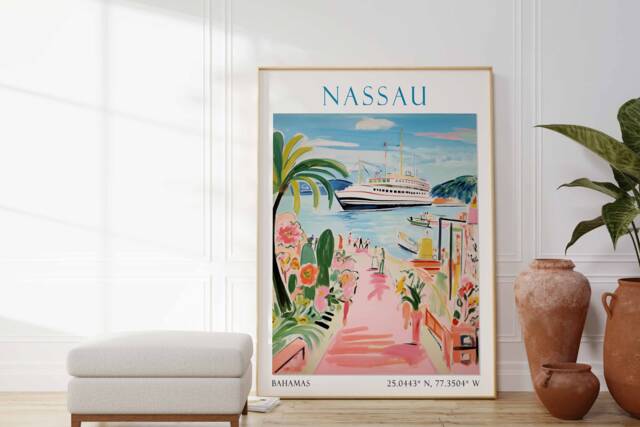 Nassau Travel Poster, Print, Caribbean Art Gift, Wall Art, Decor - image 1