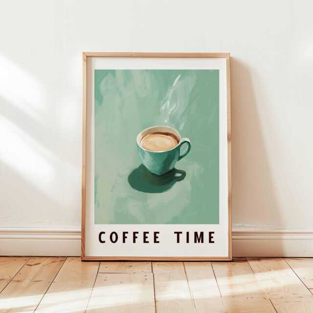 Coffee Time Poster Print, Retro Cafe Wall Art, Latte Art Kitchen Decor, Minimalist Bar Artwork, Unframed Mid Century Style - image 1