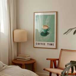 Coffee Time Poster Print, Retro Cafe Wall Art, Latte Art Kitchen Decor, Minimalist Bar Artwork, Unframed Mid Century Style - thumbnail 2