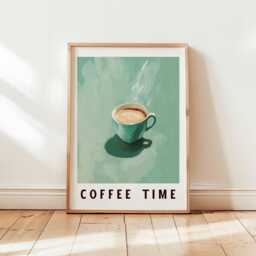 Coffee Time Poster Print, Retro Cafe Wall Art, Latte Art Kitchen Decor, Minimalist Bar Artwork, Unframed Mid Century Style - thumbnail 1