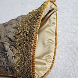 Luxury Christmas Stocking Fortuny Fabric Midnight Blue & Silvery Gold Dandolo Pattern - Made in Italy - thumbnail 3