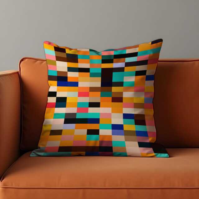 Color Block Cushion Cover, Bold Pixel Art Throw Pillow Case in Bright Multicolor, 18x18 - image 1