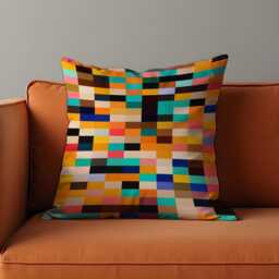 Color Block Cushion Cover, Bold Pixel Art Throw Pillow Case in Bright Multicolor, 18x18 - thumbnail 1