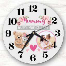 Mummy Mother's Day Gift Bear Photo Grey Personalised Clock - thumbnail 1